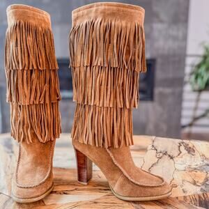 Ralph Lauren, Suede Fringe Heeled Boots, Women's Size 8M, Western Wear, Fall
